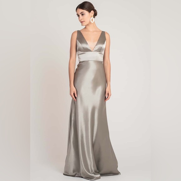 Jenny Yoo Silver Satin Wedding Guest Dress